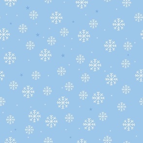 Medium / Christmas Snowflakes Scattered with Tiny Stars on Blue