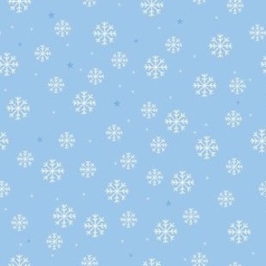 Small / Christmas Snowflakes Scattered with Tiny Stars on Blue