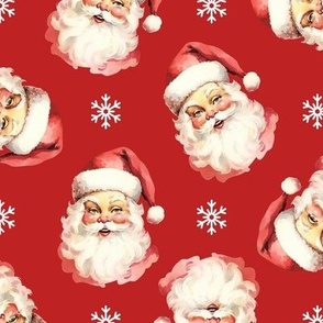 Vintage Santa Claus Watercolor Pattern On Red, Large