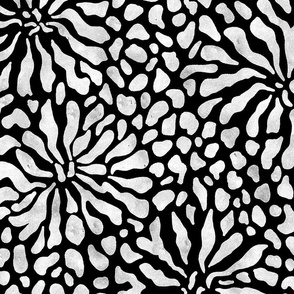 abstract boho garden - white stylized flowers on black - casual floral black botanical