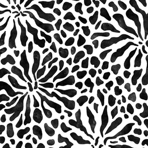 abstract boho garden - black stylized flowers on white - casual floral black botanical