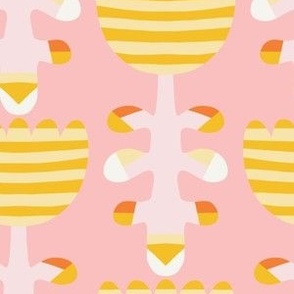 Small - Pastel pink and yellow happy striped tulips, Scandinavian style flowers 