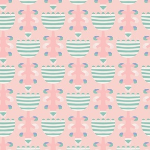 Small - Pastel pink and mint happy striped tulips, Scandinavian style flowers 