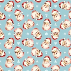 Vintage Santa Claus Watercolor Pattern On Blue, Small