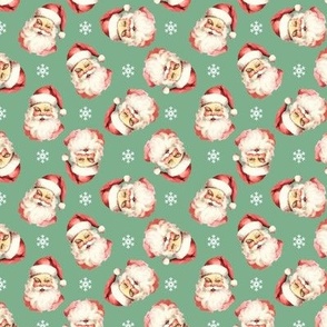 Vintage Santa Claus Watercolor Pattern On Green, Small