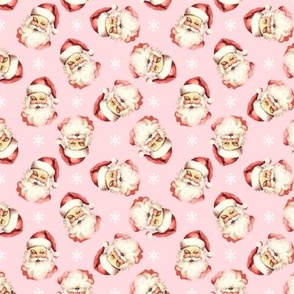 Vintage Santa Claus Watercolor Pattern On Pink, Small