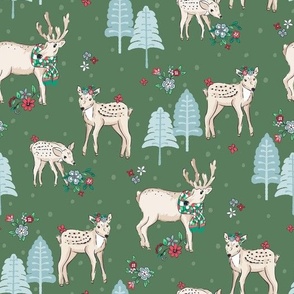 Christmas Wonderland Forest Deer Green By Jac Slade