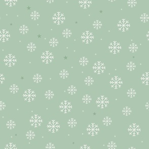 Large / Christmas Snowflakes Scattered with Tiny Stars on Green