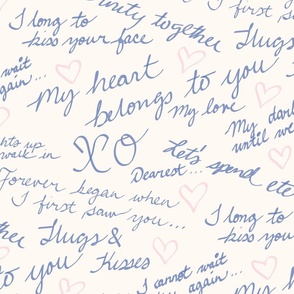 Cursive Love letters Hand writing - blue on white