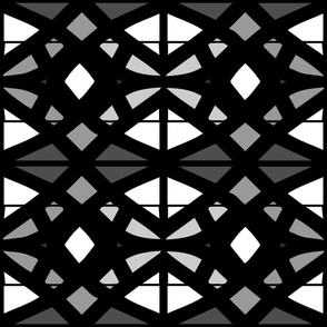 Thick Line Symmetrical Geometric Leadlighting Black Monochrome
