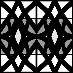 Symmetrical Line Modern Geometric Stain Glass Black Monochrome