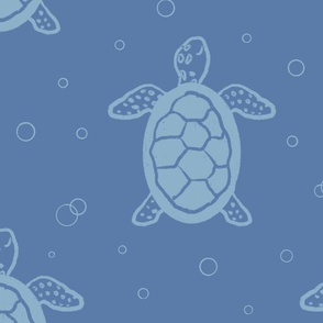 Swimming baby turtles in light blue (big)