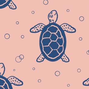 Swimming baby turtles in pastel pink (big)