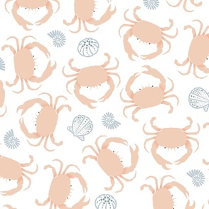 Crabs with shells in pastel peach and light blue, small