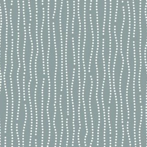 Vertical wavy lines of dots in a subtle nod to bubbles rising on a sea green background