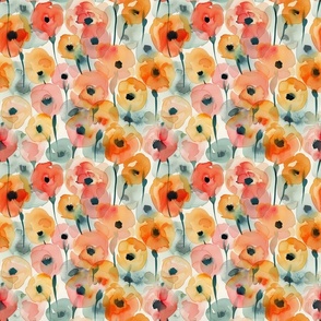 Vibrant Orange and Pink Watercolor Poppies on Light Background