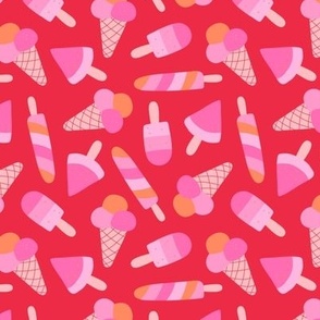 Ice-Cream cones popsicles and lollipop summer designs retro nineties style snacks girls palette pink orange red
