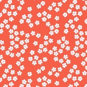 Girls Summer - Little ditsy flowers summer blossom design for girls pink white on tangerine orange