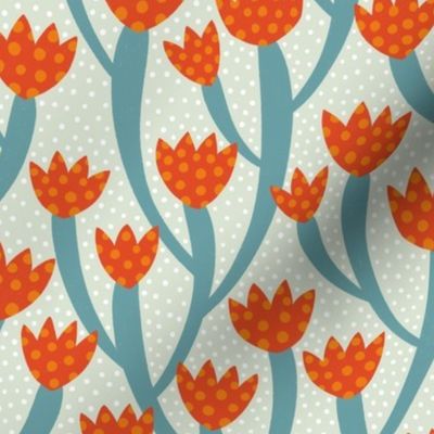 climbing flowered cactus - orange, grey teal (medium scale)