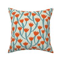 climbing flowered cactus - orange, grey teal (medium scale)