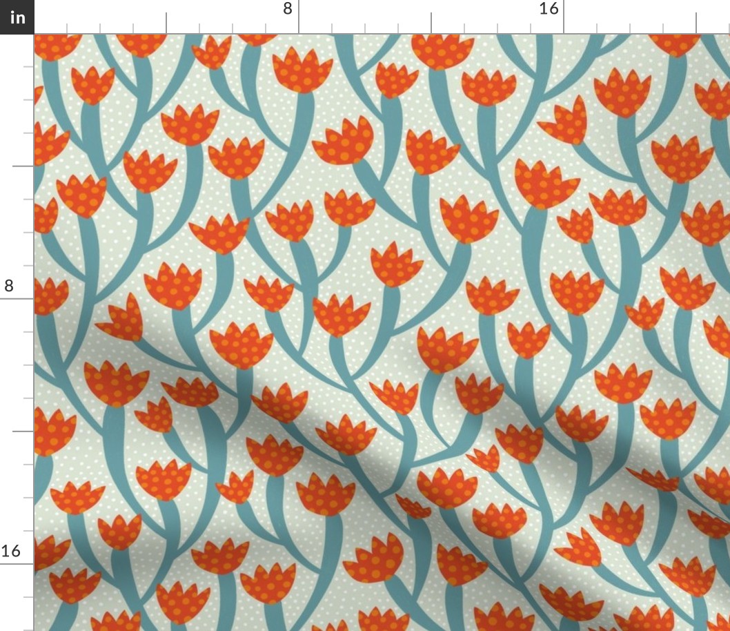 climbing flowered cactus - orange, grey teal (medium scale)