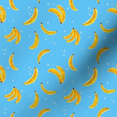 Small Watercolor Banana 4in - Falling Bananas On Turquoise Blue Whimsical Fruit Fun Cute Colorful Food