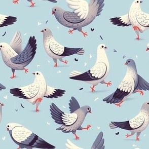 Pigeons Fabric - Flurry of Pigeons