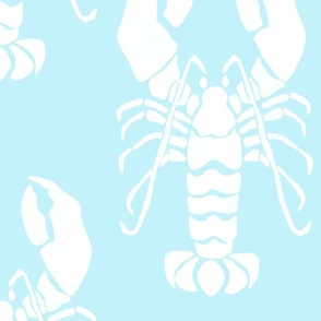 white lobster on baby blue sky blue Crustacean core block print | jumbo