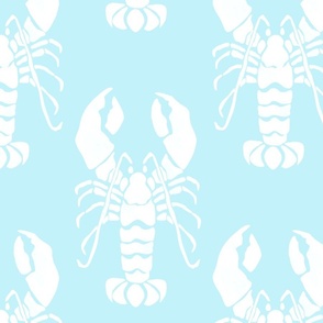 white lobster on baby blue sky blue  Crustacean core block print | large