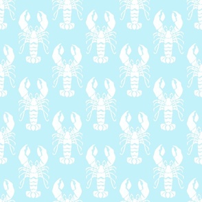 white lobster on baby blue sky blue  Crustacean core block print | medium