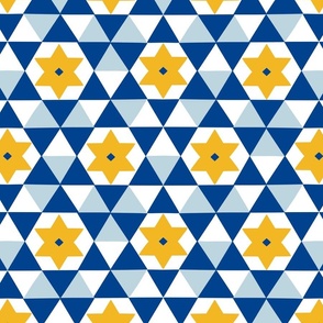 M - playful triangles stars // blue yellow