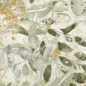 eucalyptus maximal in khaki green and ivory shades with golg glitter