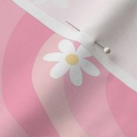 Small Soft Pink Groovy Wavy Rainbow with White Daisy Flowers