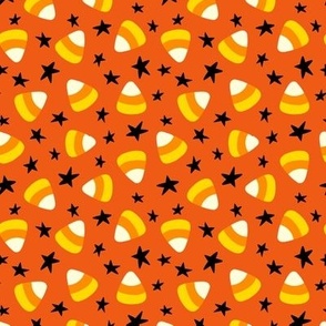 4 Candy corn, stars tossed on orange 