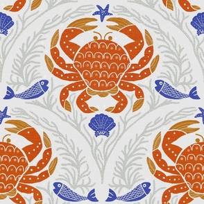 Marine Delight: Orange Crabs, Fish and Seaweed Pattern - large scale
