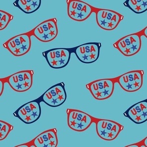 American sunglasses - USA red white and blue stars on blue background