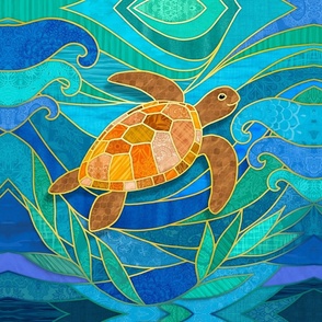 Stained Glass Sea Turtle 18" Quilting Square