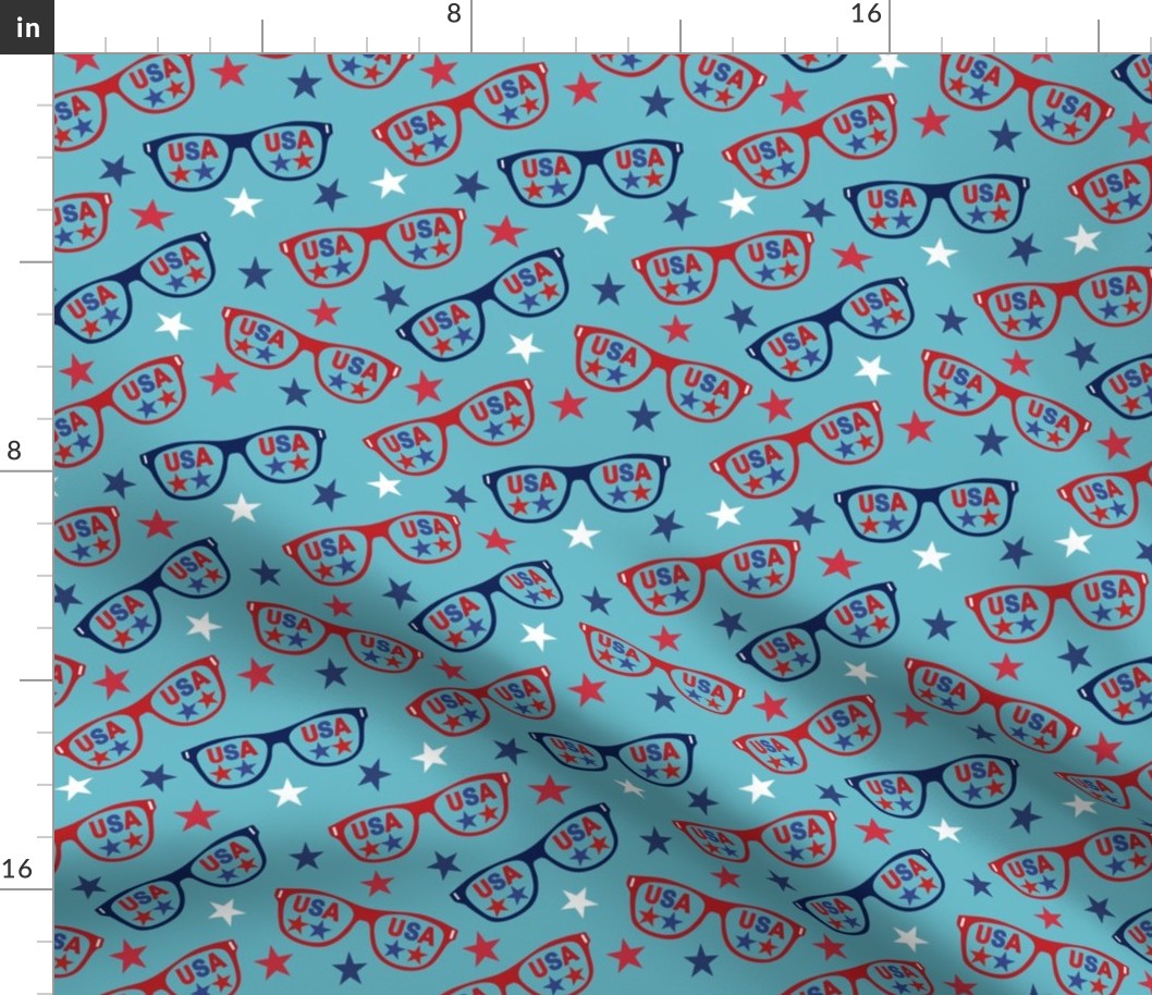 American sunglasses with USA stars on blue background