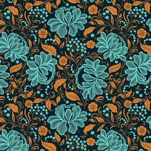(M) Opulent khokhloma heritage glamour wallpaper in turquoise