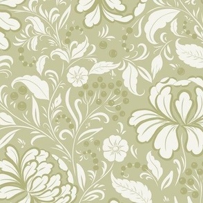 (L) Opulent khokhloma heritage glamour wallpaper in pale moss green