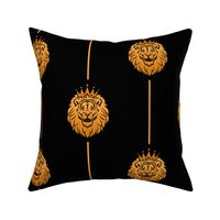 Regal Lions Rich Black & Gold Small - Hollywood glam, Hollywood regency, vintage glam, retro, hand-drawn, metallic, elegant, sophisticated, moody, royal, king, unique, glamorous, feature wall, statement walk, study decor, library, living room, modern