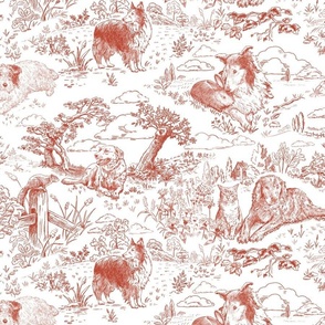 Country Dogs Toile Red