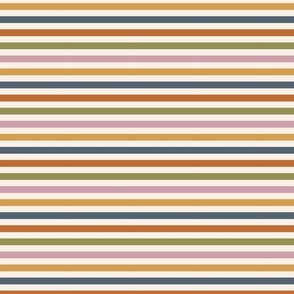 Classic Border Stripes in burnt orange, lilac, olive green, mustard blender co-ordinate for bedding, quilting, kids coastal chic