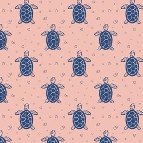 Swimming baby turtles in pastel pink (small)