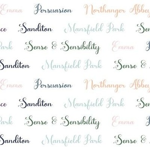 Jane Austen Book Titles on white