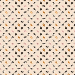 Girly colored cute spiders on cream white pink orange and brown spiders