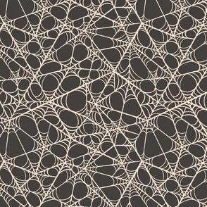 M. Creepy Halloween spiderweb Lace, cream white spiderweb lace on dark gray brown, medium scale