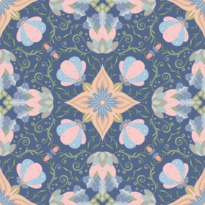 (m) Magic Flowers on Dark Blue - muted colors nature print