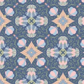 (s) Magic Flowers on Dark Blue - muted colors nature print