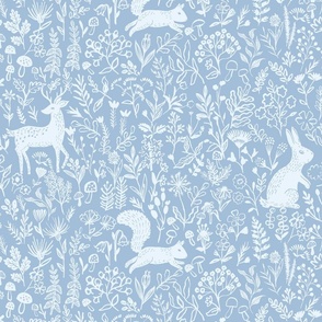 Woodland animals slate blue monochrome_pastel
